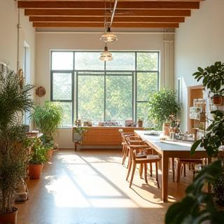 Bright, welcoming interior of the Maple Leaf Craft Studios workspace