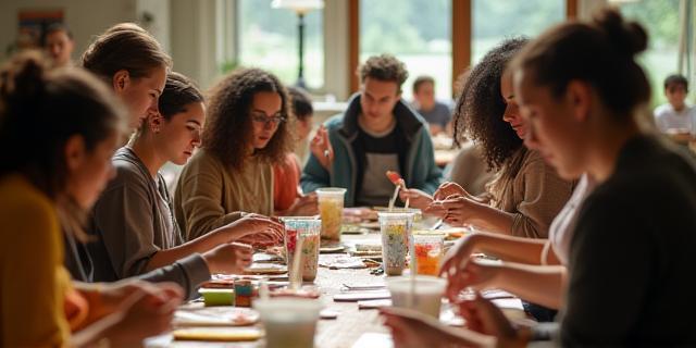 Diverse group participating in a creative workshop at Maple Leaf Craft Studios