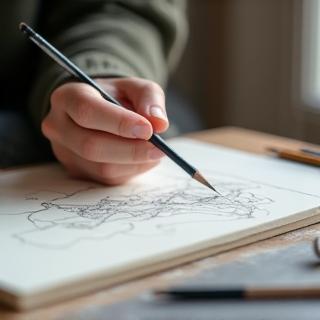 Participant sketching on canvas