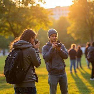 Photography course in progress outdoors